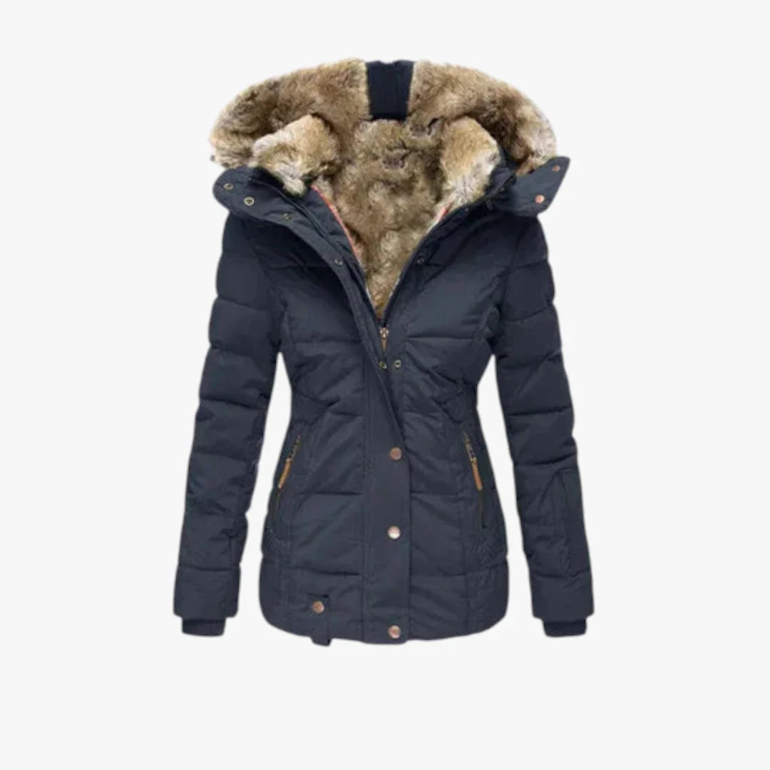 Ingrid | Elegant Vinterjakke med Pelshætte og Quiltet Finish