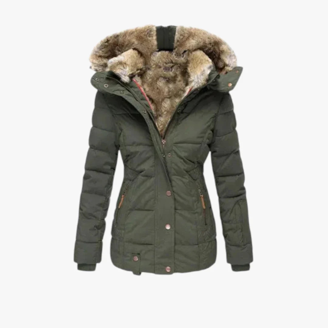 Ingrid | Elegant Vinterjakke med Pelshætte og Quiltet Finish