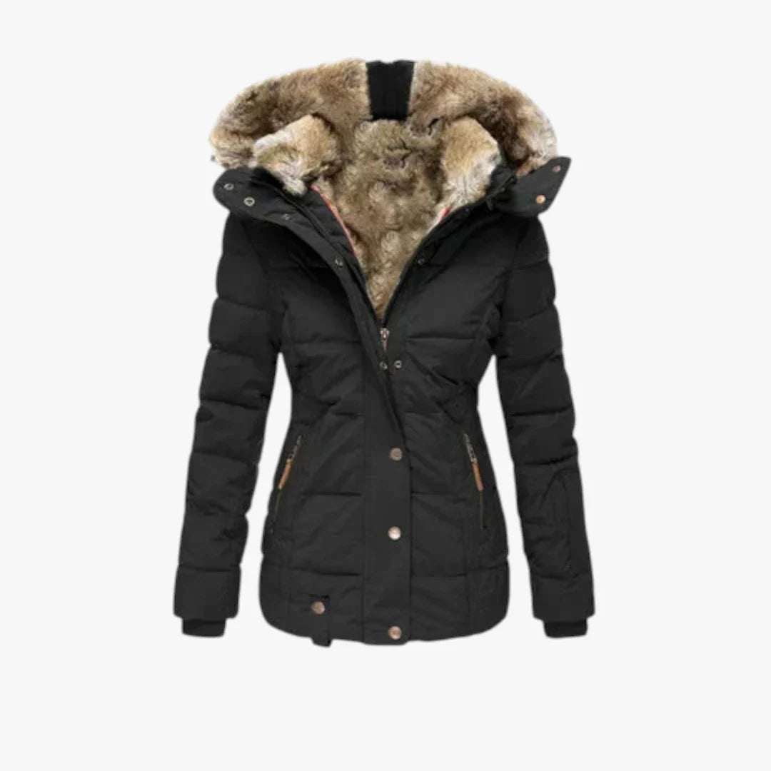 Ingrid | Elegant Vinterjakke med Pelshætte og Quiltet Finish