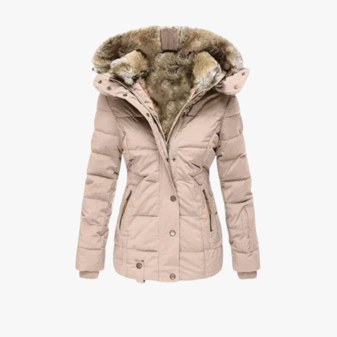 Ingrid | Elegant Vinterjakke med Pelshætte og Quiltet Finish