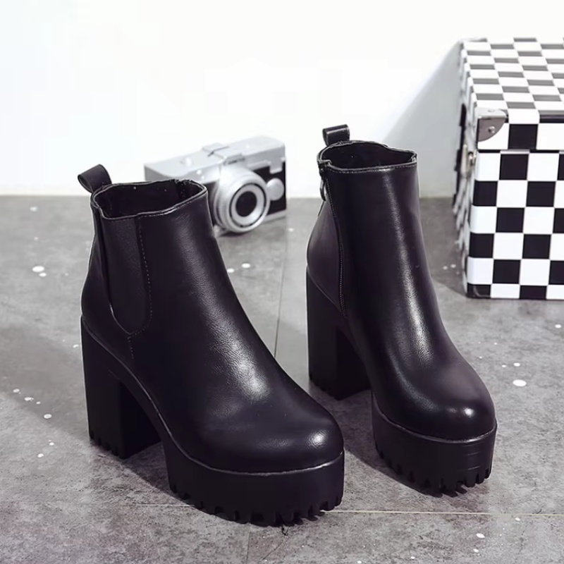 Isabella | Hyggelig Chunky Platform Støvler med Hæl i Ankellængde