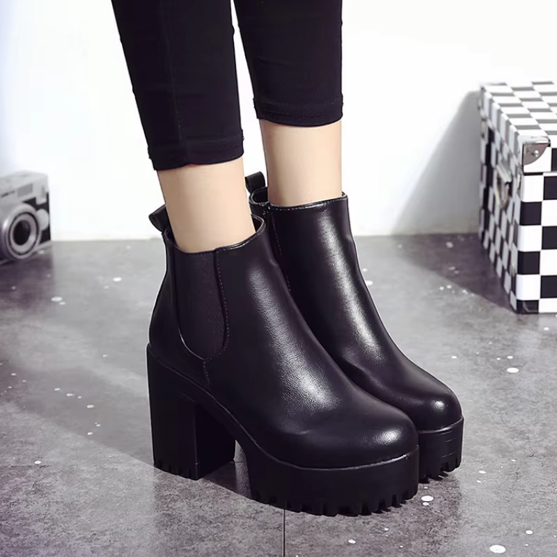 Isabella | Hyggelig Chunky Platform Støvler med Hæl i Ankellængde