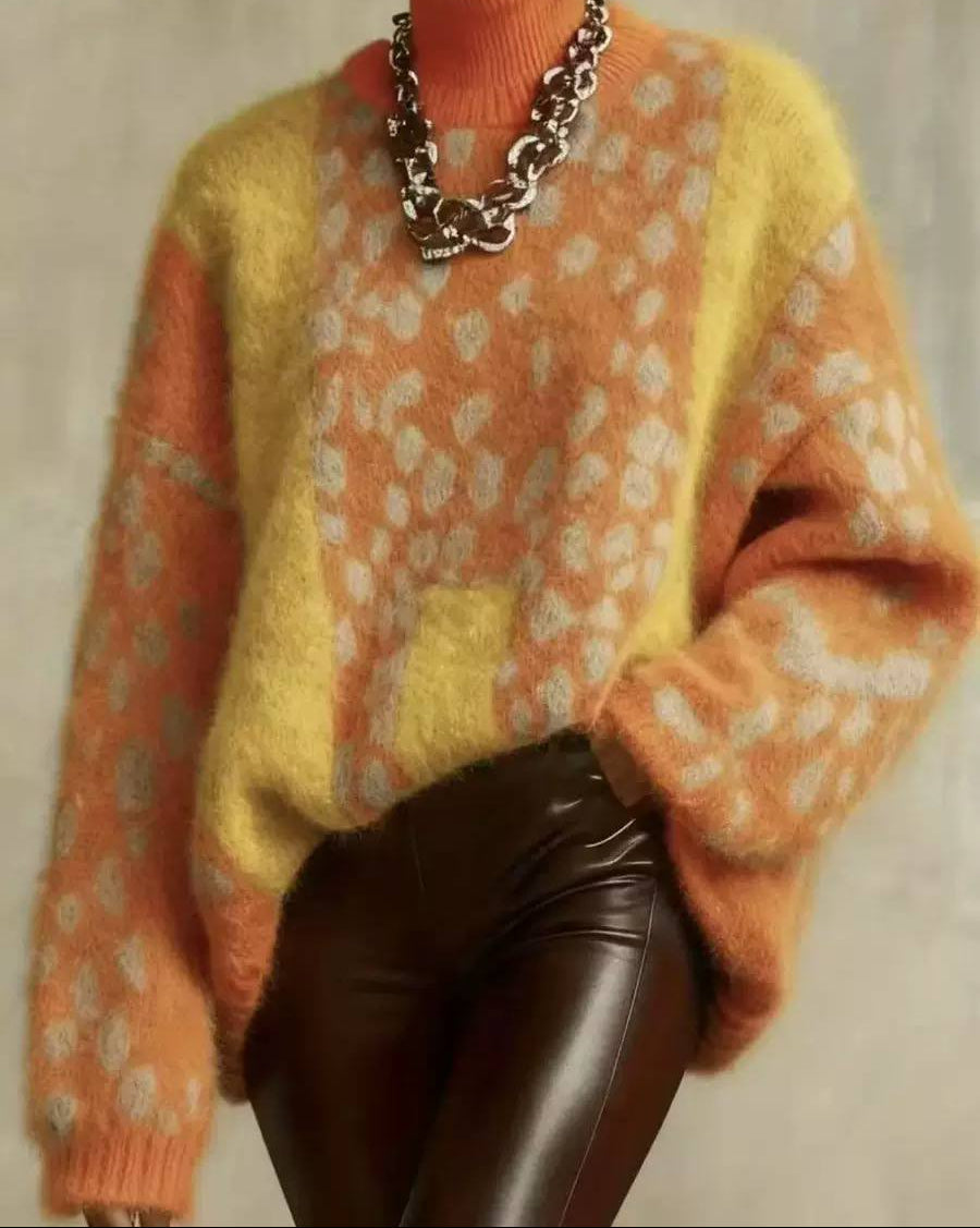 Isabella | Stylish Oversized Leopard Print Turtleneck Sweater