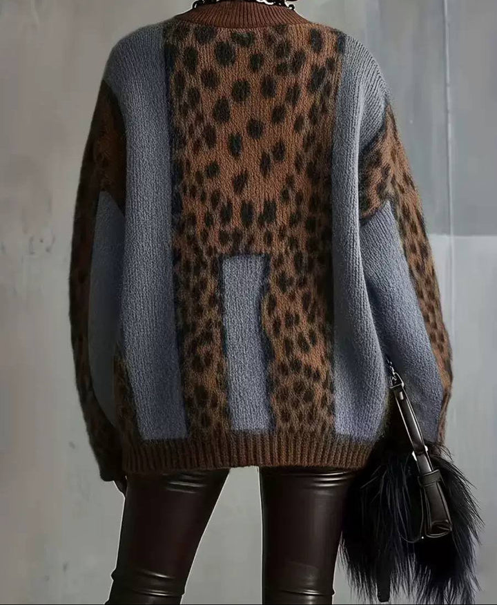 Isabella | Stylish Oversized Leopard Print Turtleneck Sweater