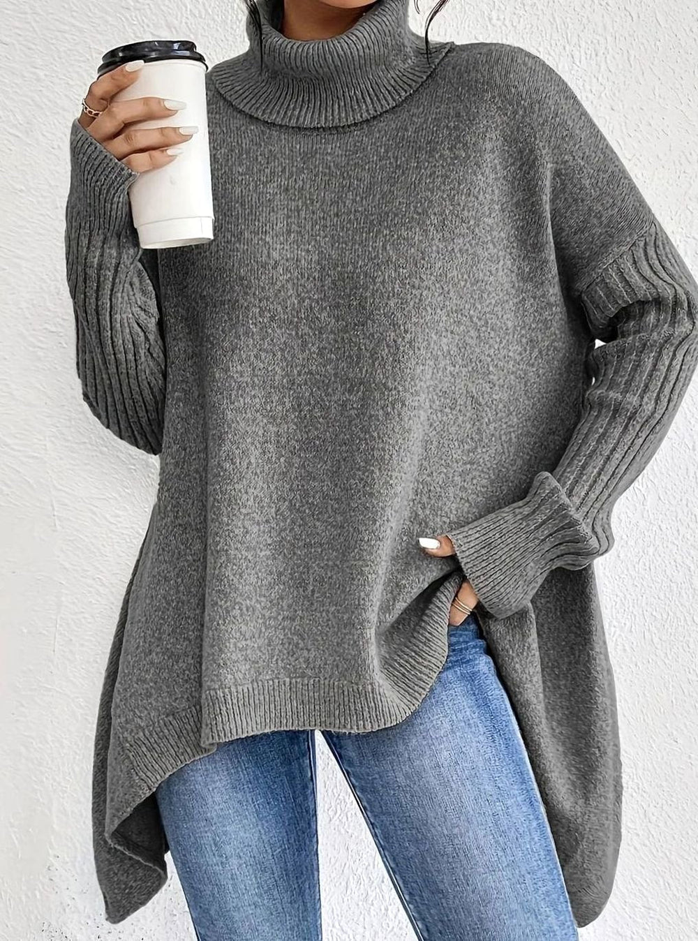 Jacqueline | Graceful Oversized Turtleneck Longline Knit Sweater