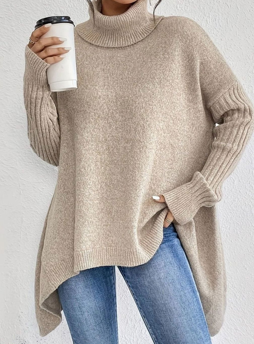 Jacqueline | Graceful Oversized Turtleneck Longline Knit Sweater