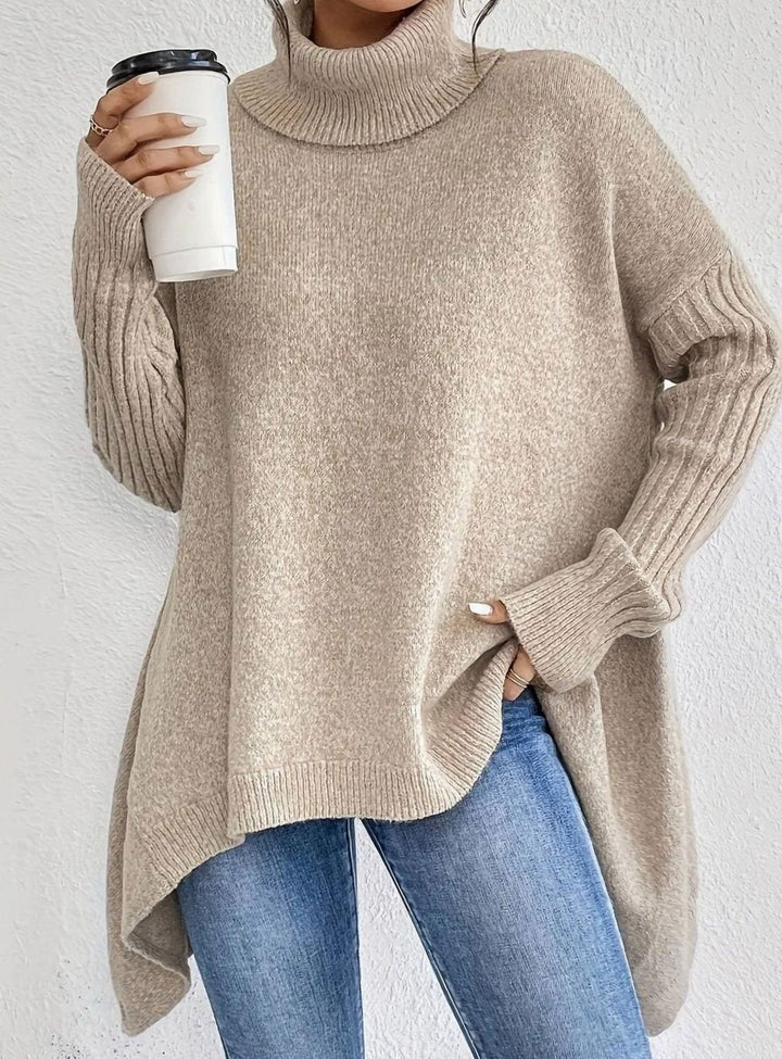 Jacqueline | Graceful Oversized Turtleneck Longline Knit Sweater