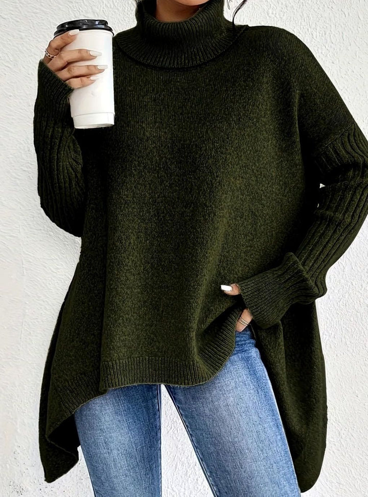 Jacqueline | Graceful Oversized Turtleneck Longline Knit Sweater