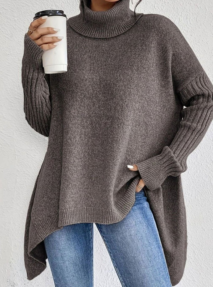 Jacqueline | Graceful Oversized Turtleneck Longline Knit Sweater