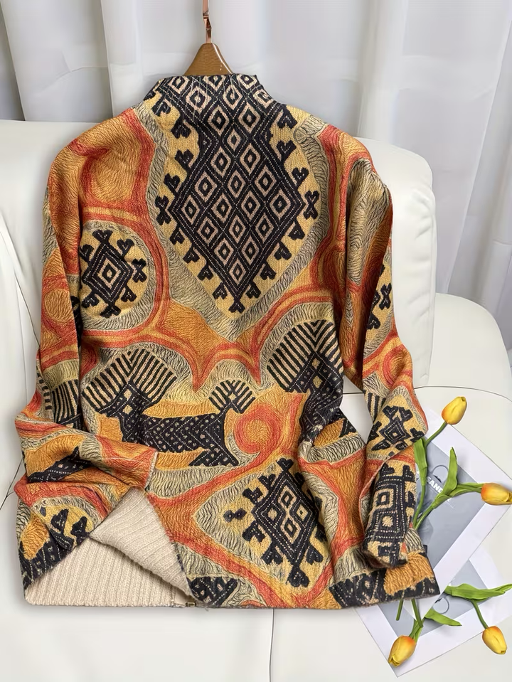 Janet | Chic Geometric Print Zip Up Cardigan