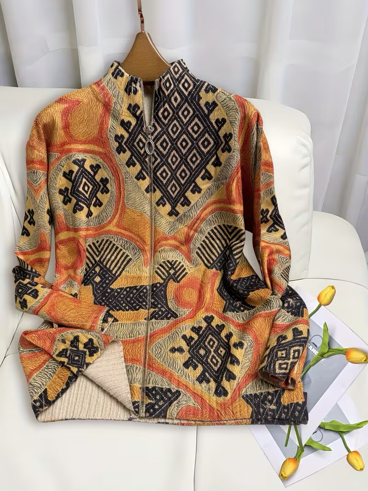 Janet | Chic Geometric Print Zip Up Cardigan