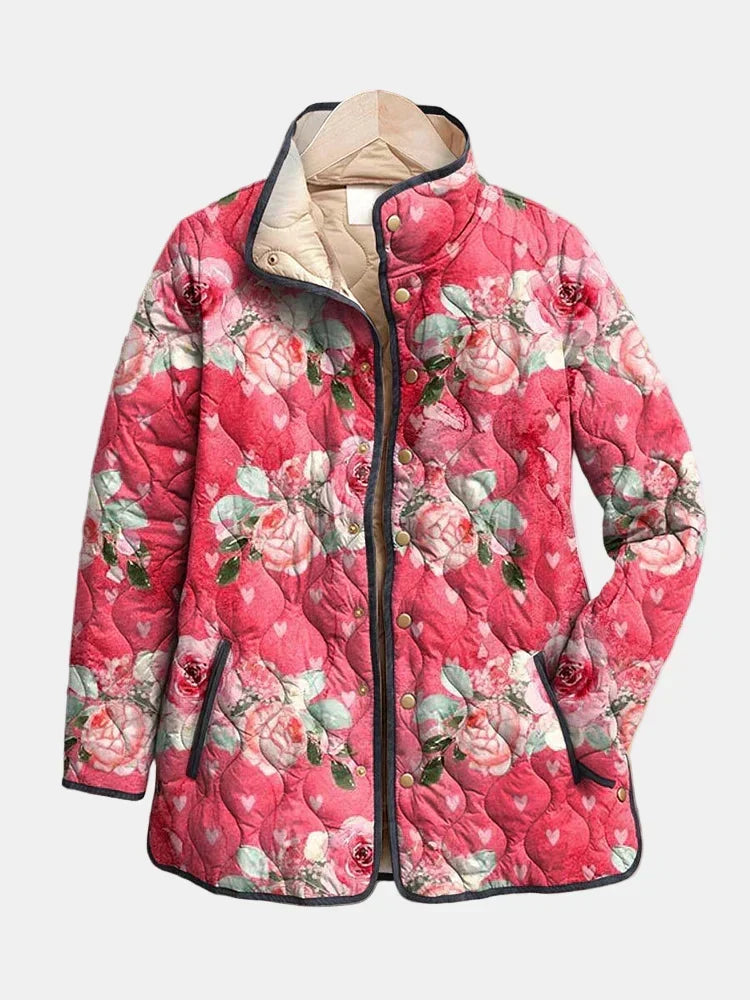 Janet | Cozy Floral Print Snap Front Quilted Jacket