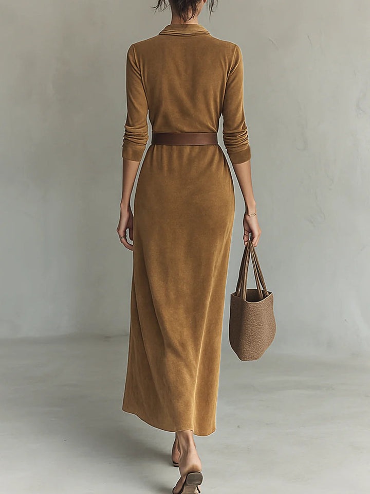 Janet | Stylish Belted Maxi Long Sleeve Dress
