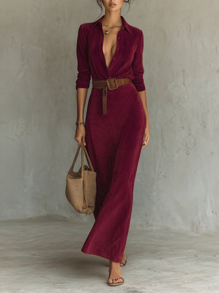 Janet | Stylish Belted Maxi Long Sleeve Dress
