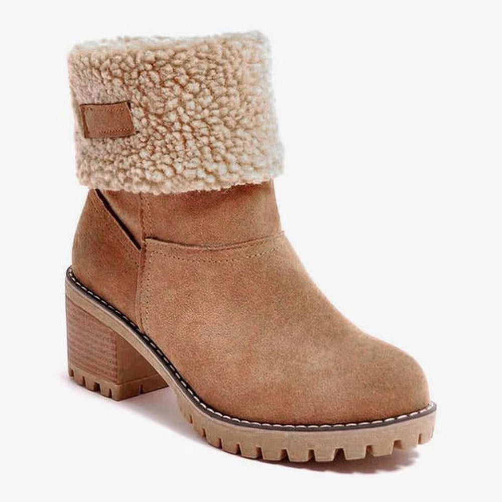 Janice | Chic Fuzzy Cuff Block Heel Ankle Boots