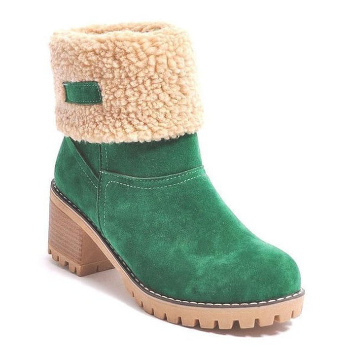 Janice | Chic Fuzzy Cuff Block Heel Ankle Boots