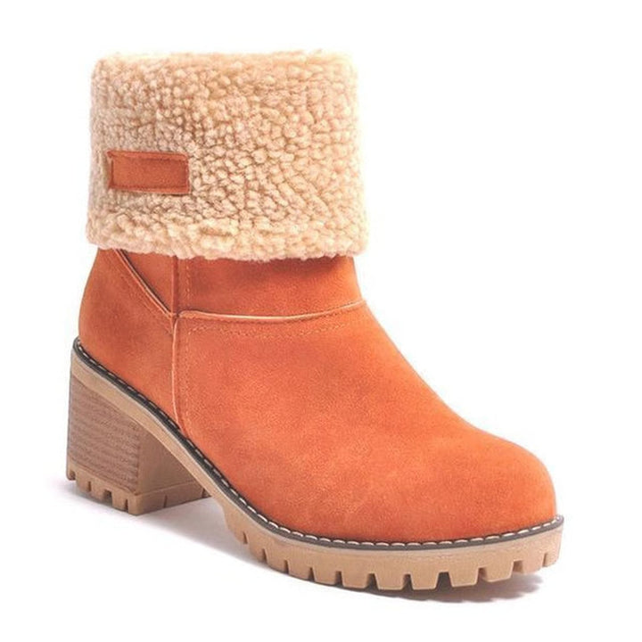 Janice | Chic Fuzzy Cuff Block Heel Ankle Boots