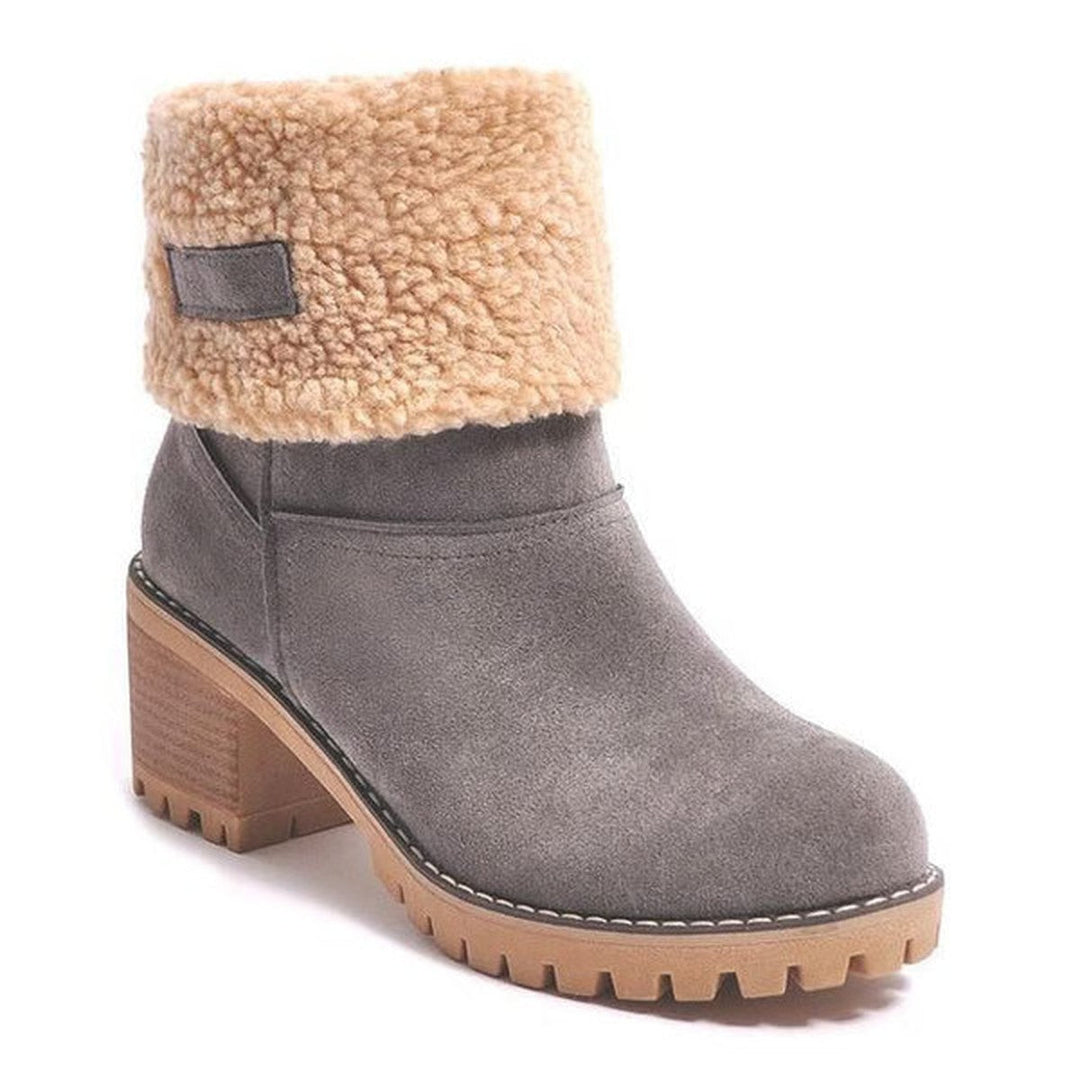 Janice | Chic Fuzzy Cuff Block Heel Ankle Boots