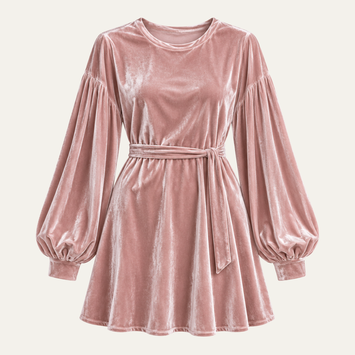 Janice | Graceful Belted Velvet-Look Christmas Dress