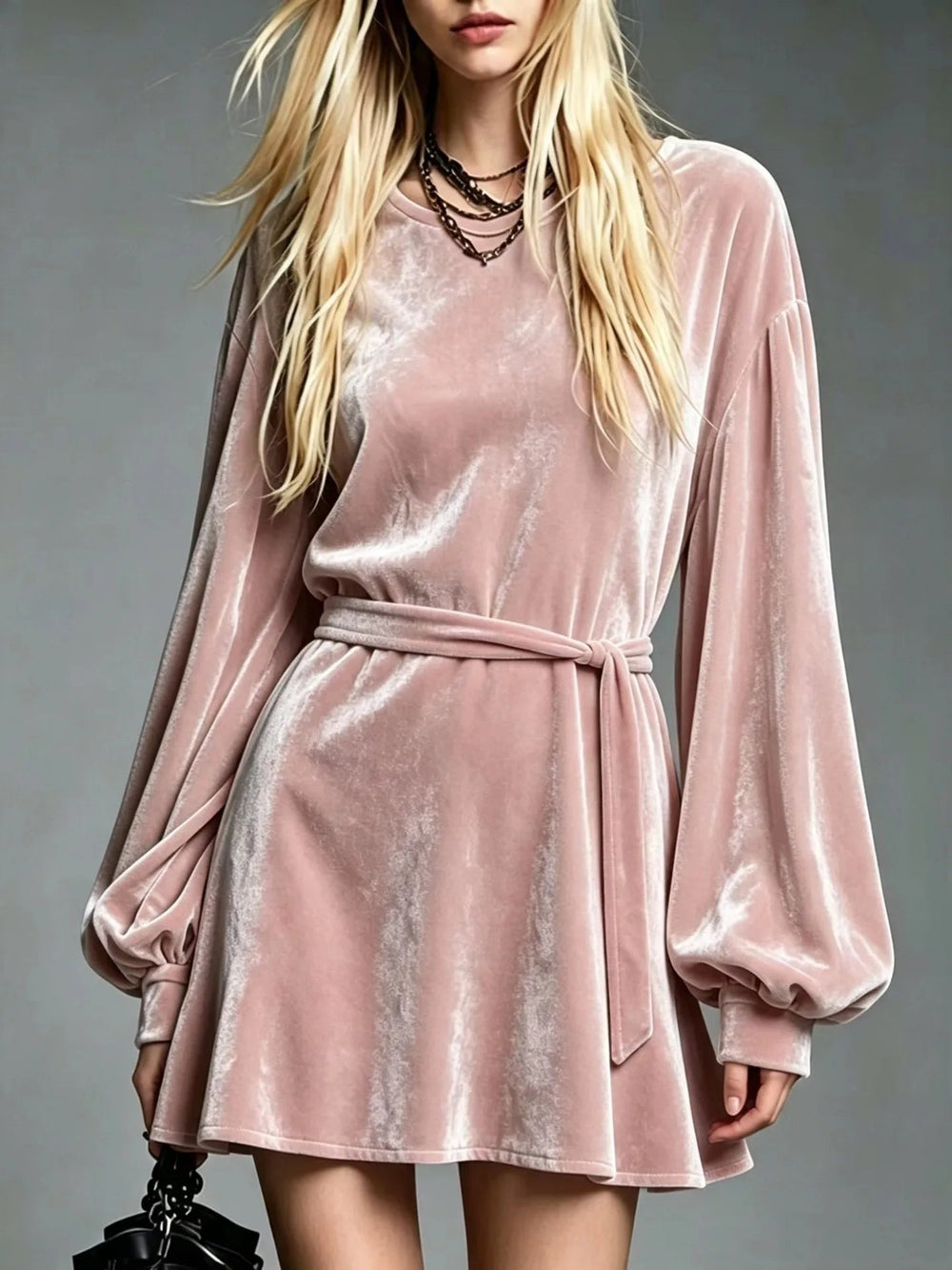 Janice | Graceful Belted Velvet-Look Christmas Dress