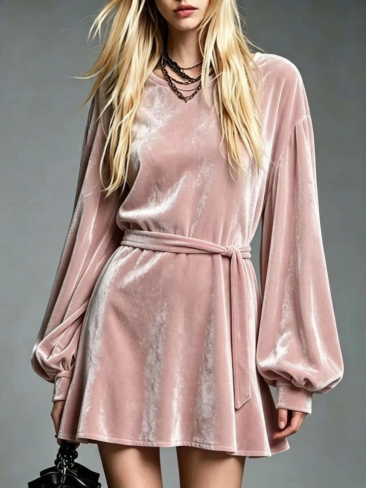 Janice | Graceful Belted Velvet-Look Christmas Dress