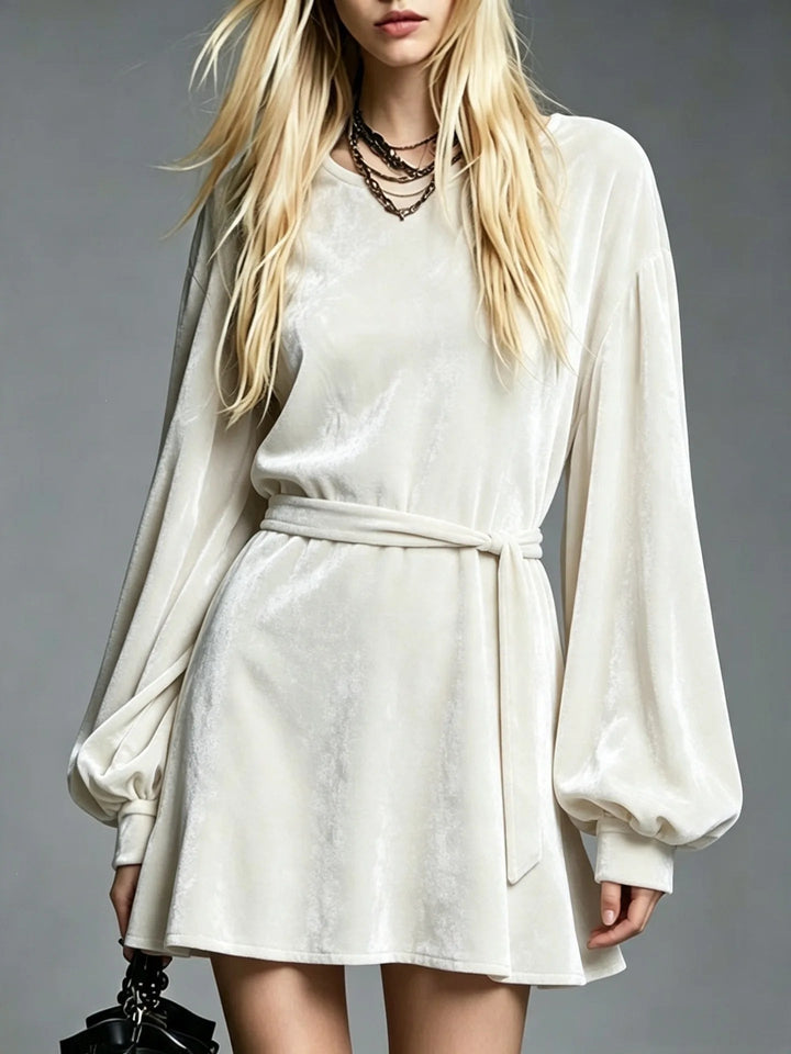 Janice | Graceful Belted Velvet-Look Christmas Dress