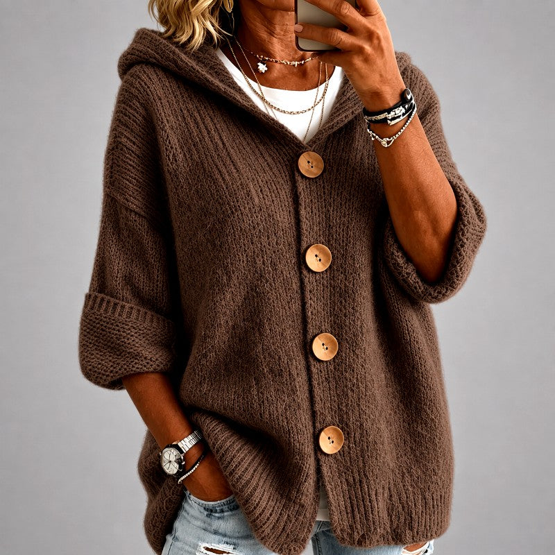 Janice | Oversized Hooded Button Front Knit Cardigan