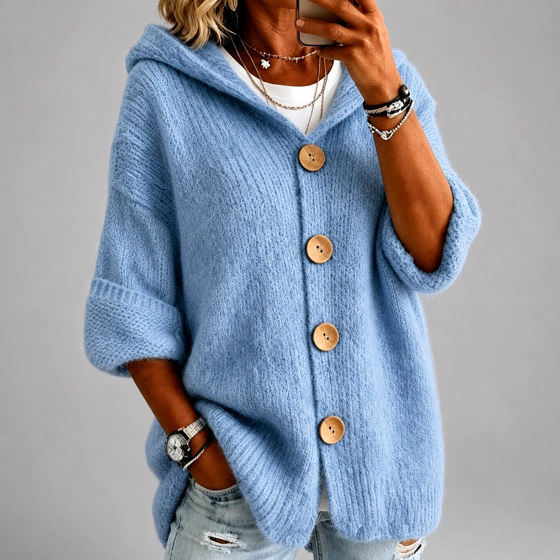 Janice | Oversized Hooded Button Front Knit Cardigan