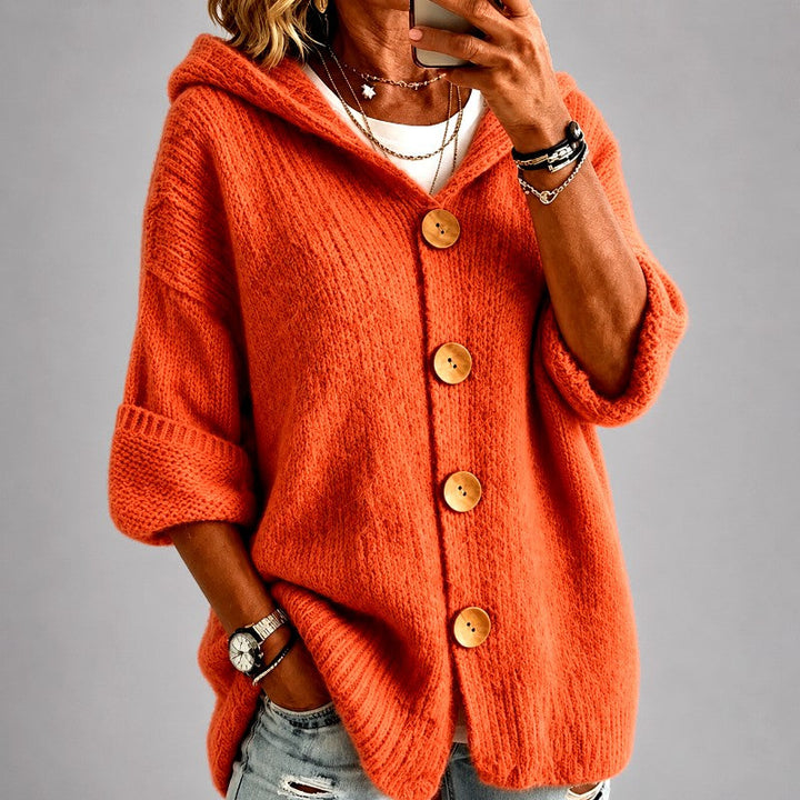 Janice | Oversized Hooded Button Front Knit Cardigan