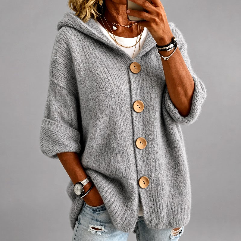 Janice | Oversized Hooded Button Front Knit Cardigan