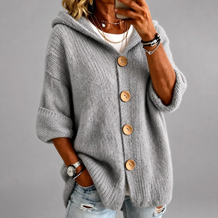 Janice | Oversized Hooded Button Front Knit Cardigan