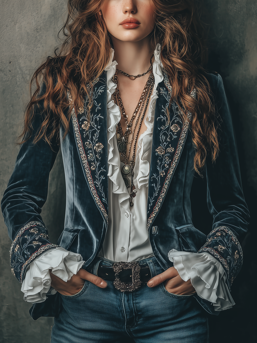 Janice | Sophisticated Vintage Floral Embroidered Blazer
