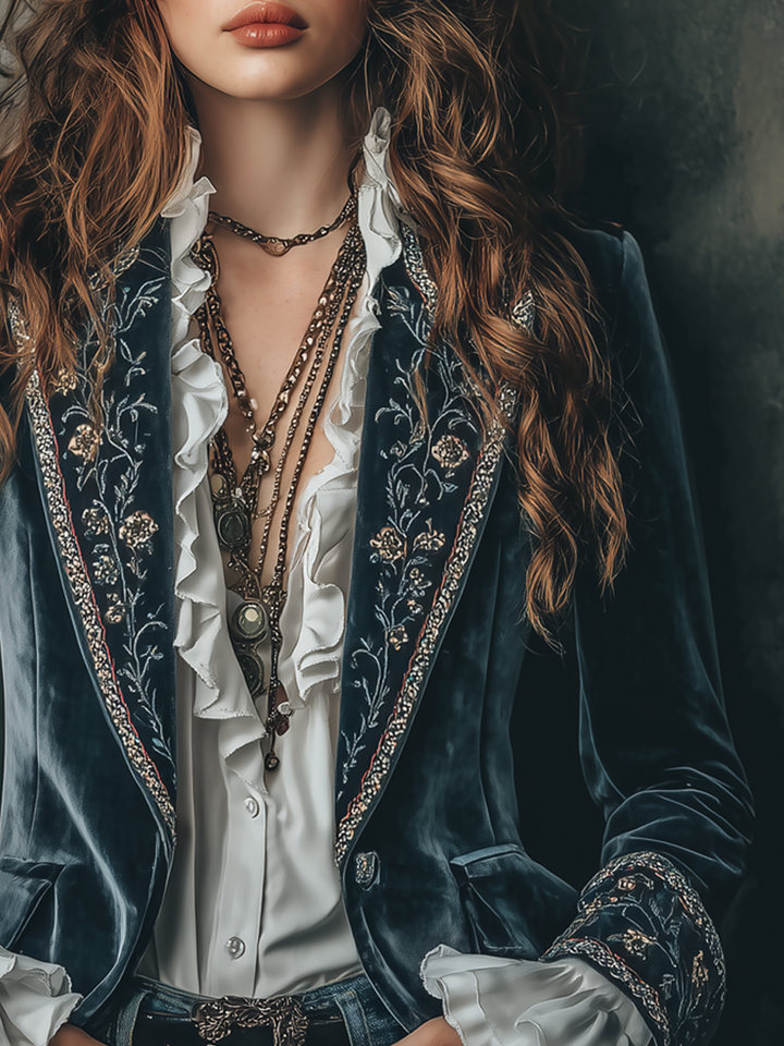Janice | Sophisticated Vintage Floral Embroidered Blazer