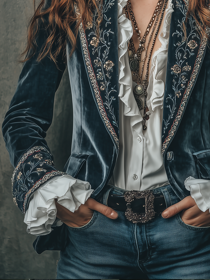 Janice | Sophisticated Vintage Floral Embroidered Blazer