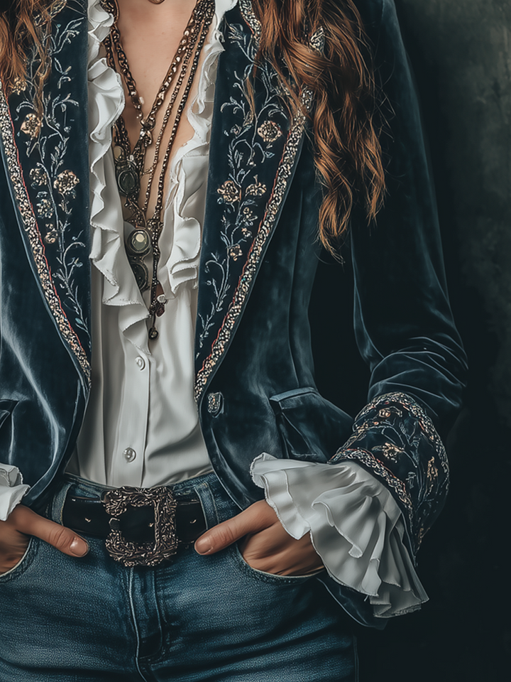Janice | Sophisticated Vintage Floral Embroidered Blazer