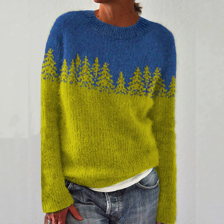 Jean | Cozy Tree Pattern Crewneck Knit Sweater