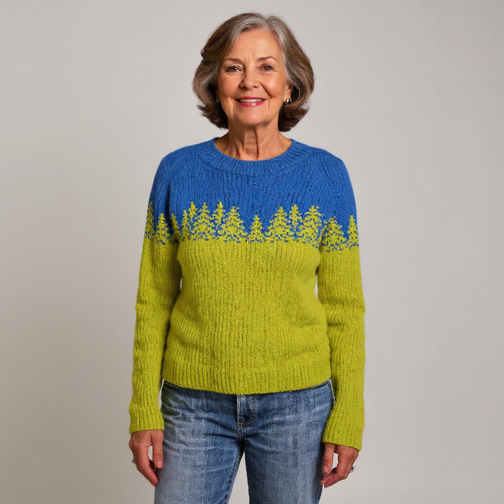 Jean | Cozy Tree Pattern Crewneck Knit Sweater