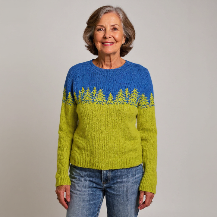 Jean | Cozy Tree Pattern Crewneck Knit Sweater