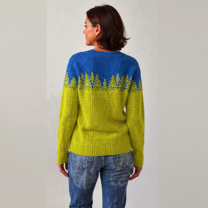 Jean | Cozy Tree Pattern Crewneck Knit Sweater