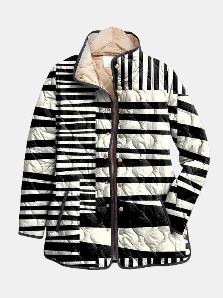 Jean | Elegant Abstract Stripe Stand Collar Quilted Jacket