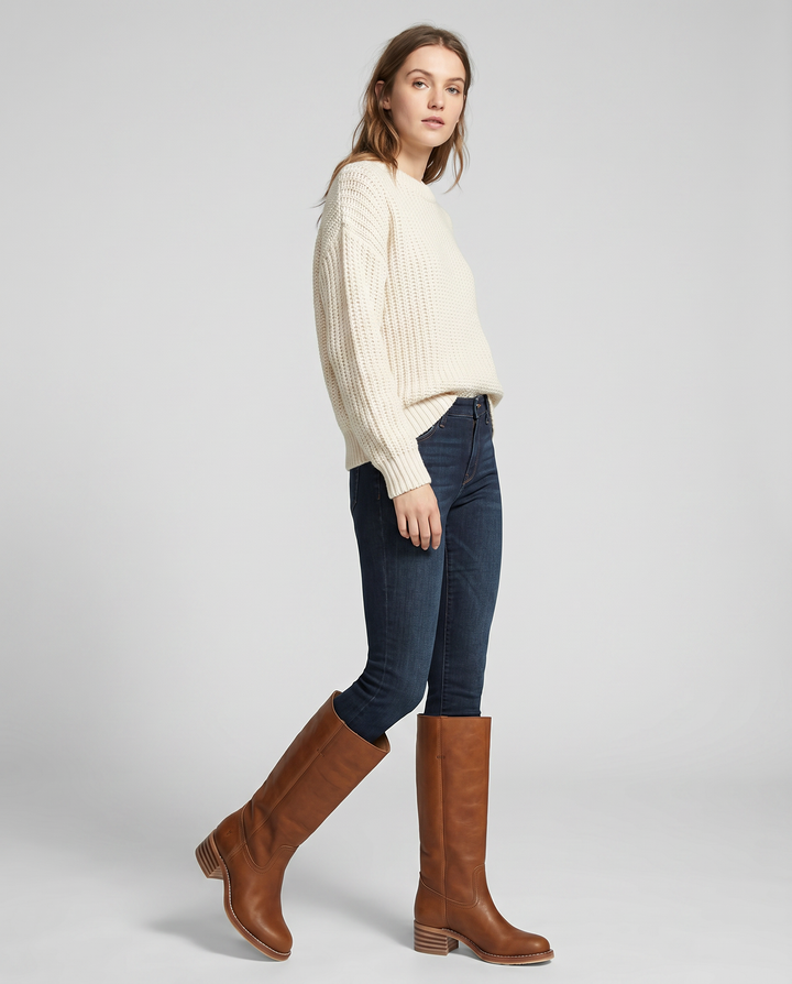 Jean | Polished Square Toe Knee High Riding Boots