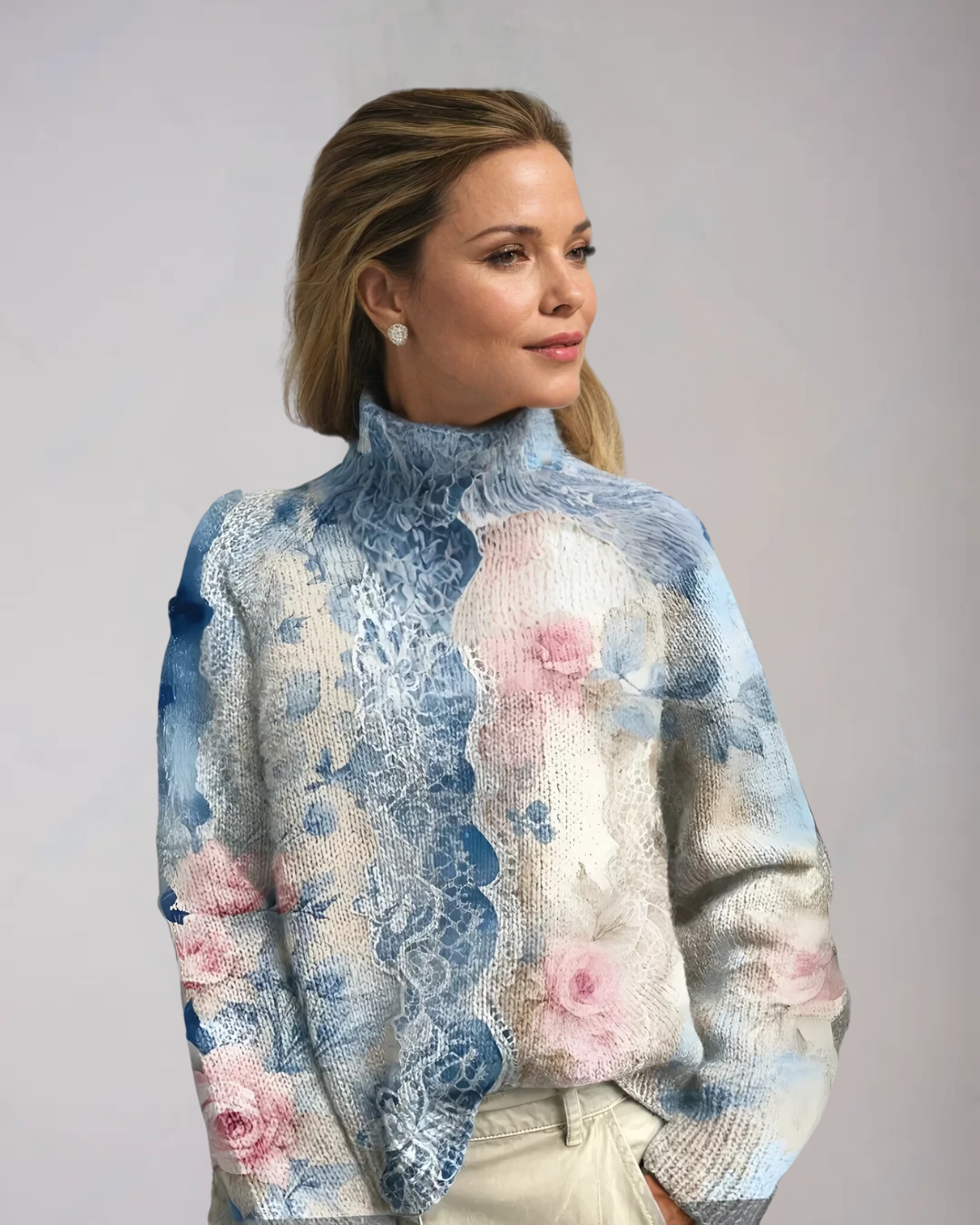 Jennifer | Chic Floral Knit Turtleneck Sweater