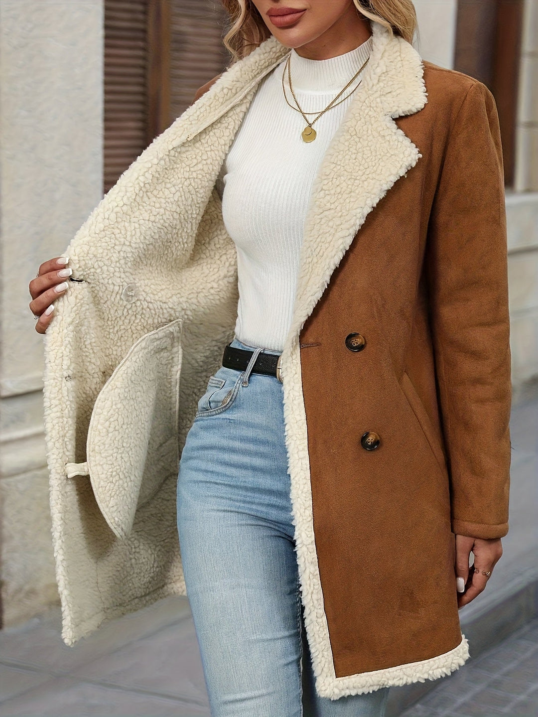 Jennifer | Chic Shearling Lapel Double-Breasted Winter Coats
