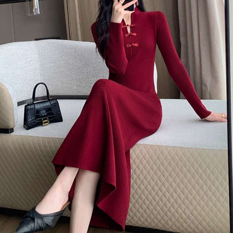 Jennifer | Cozy Ribbed Knit Button Sweater Dress Midi