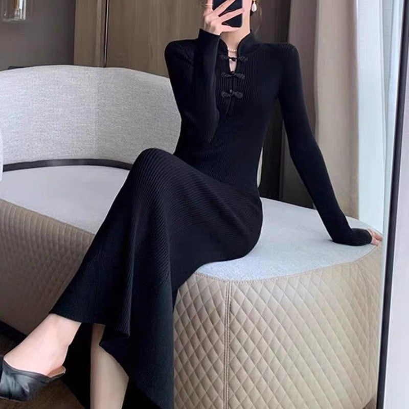 Jennifer | Cozy Ribbed Knit Button Sweater Dress Midi