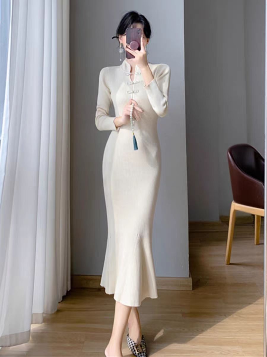 Jennifer | Cozy Ribbed Knit Button Sweater Dress Midi