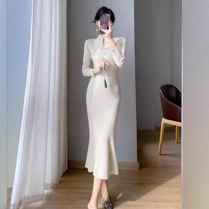 Jennifer | Cozy Ribbed Knit Button Sweater Dress Midi