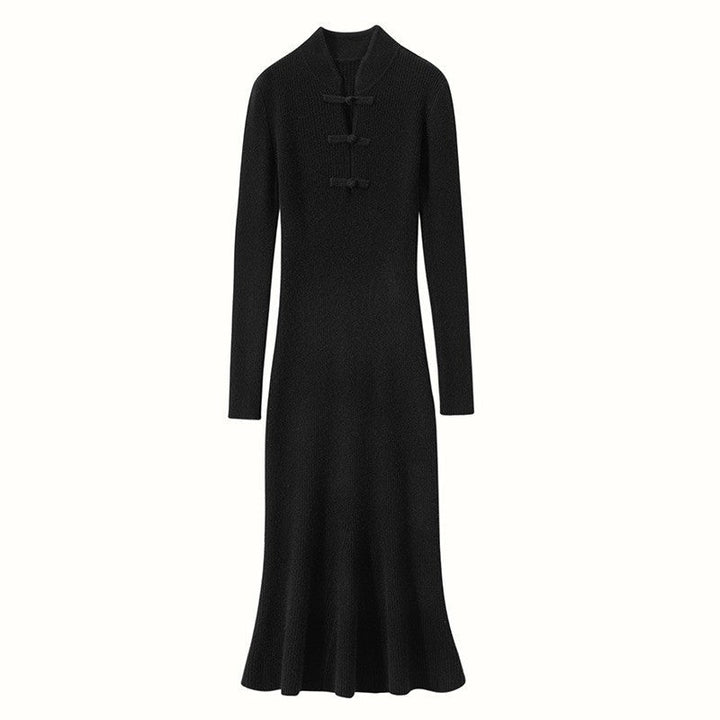 Jennifer | Cozy Ribbed Knit Button Sweater Dress Midi
