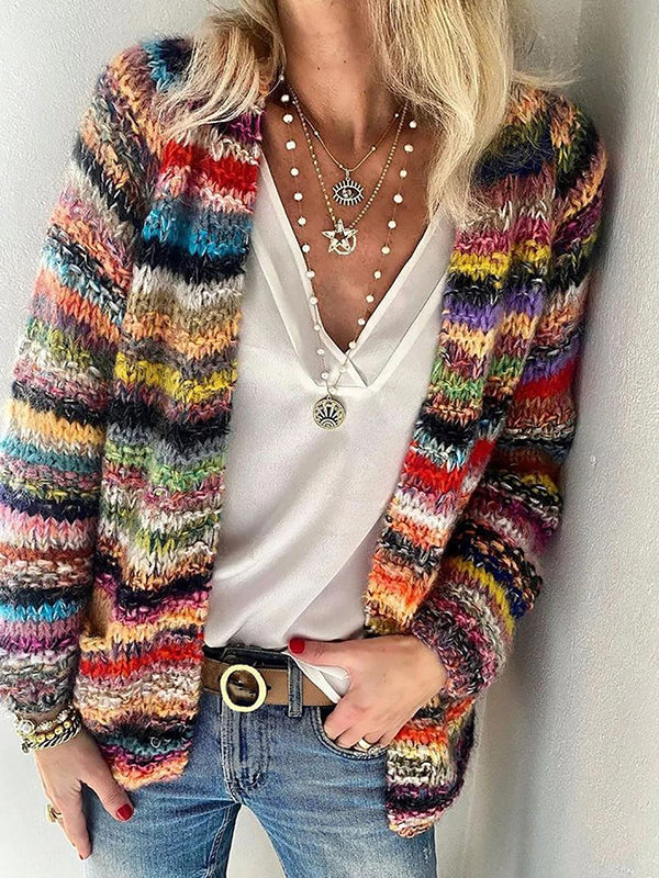 Jennifer | Cozy Striped Open Front Chunky Knit Cardigan