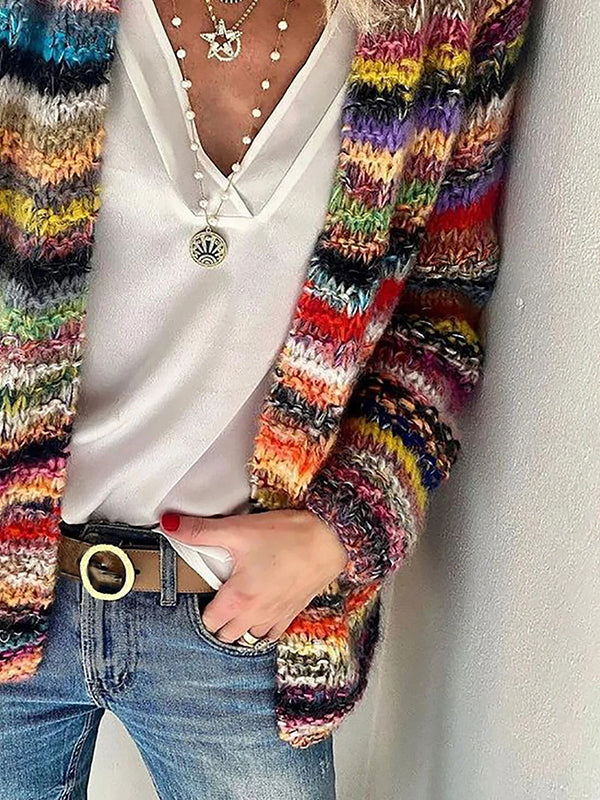 Jennifer | Cozy Striped Open Front Chunky Knit Cardigan